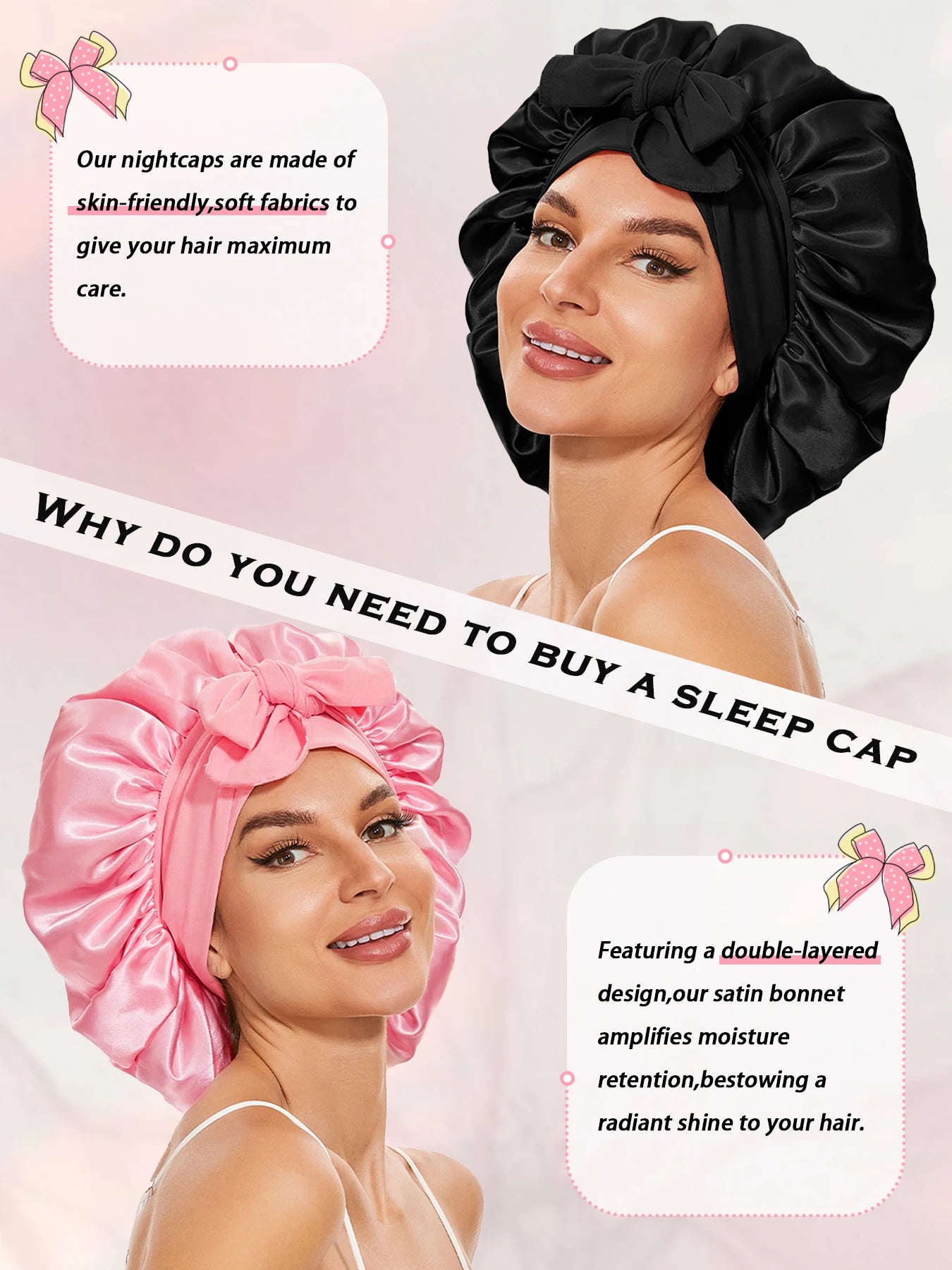 Henan Silk Sleep Bonnet Set 2pc Hair Wrap Tie Band