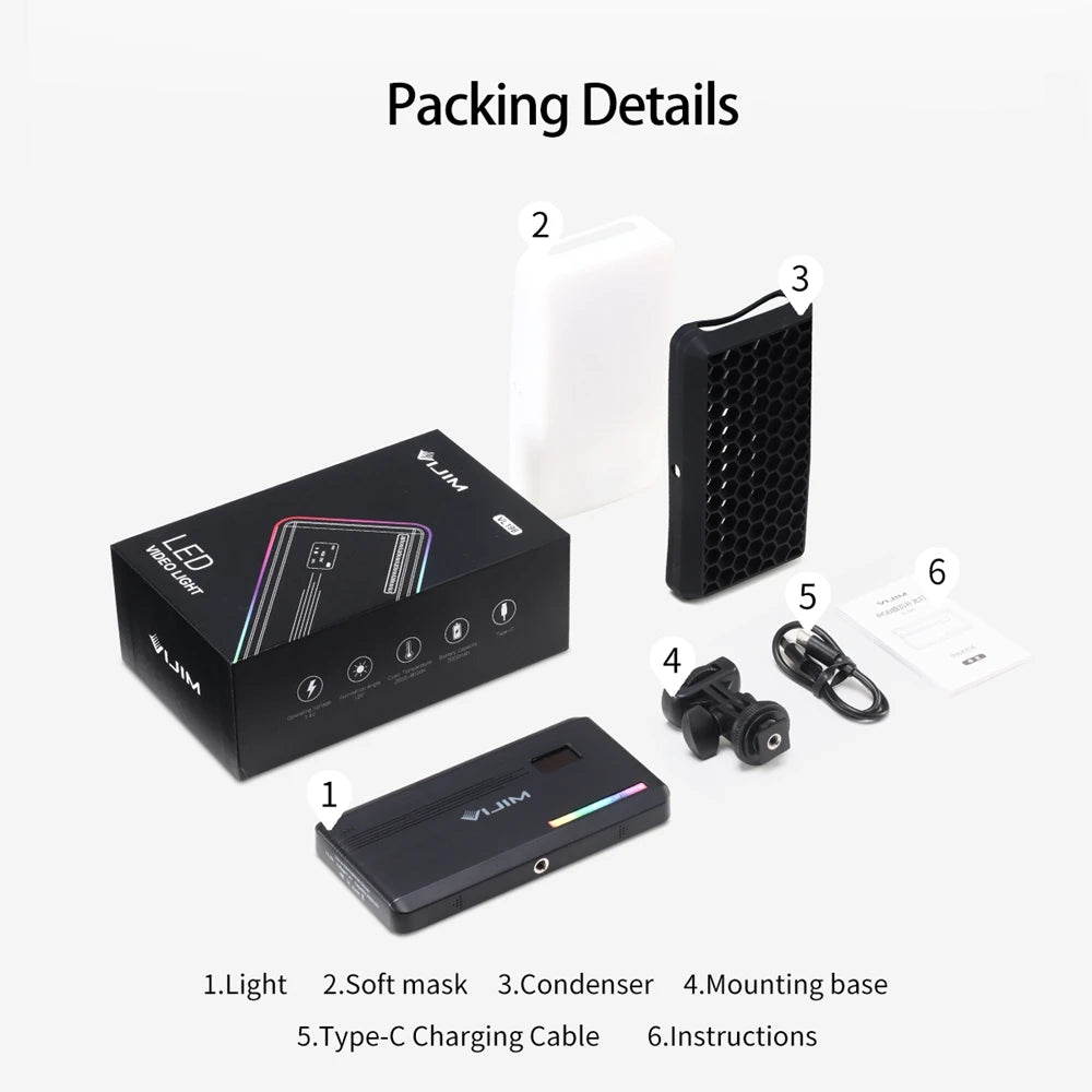 VIJIM RGB LED Video Light VL196 VL120 2500K-9000K Dimmable 12W