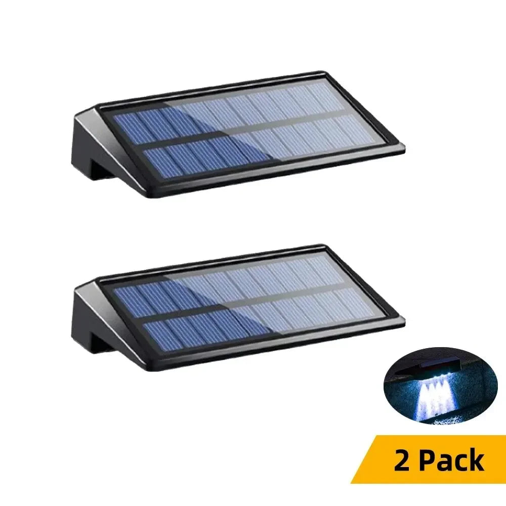 Two Pack Solar Wall Lights 4 LED Outdoor Fence Deck Pathway