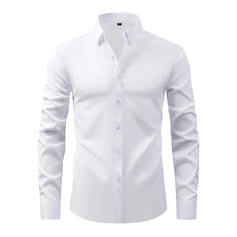Men s Classic Button-Down Shirt with Long Sleeves Solid Color Casual Business Top for Spring Streetwear and Beach Vacation