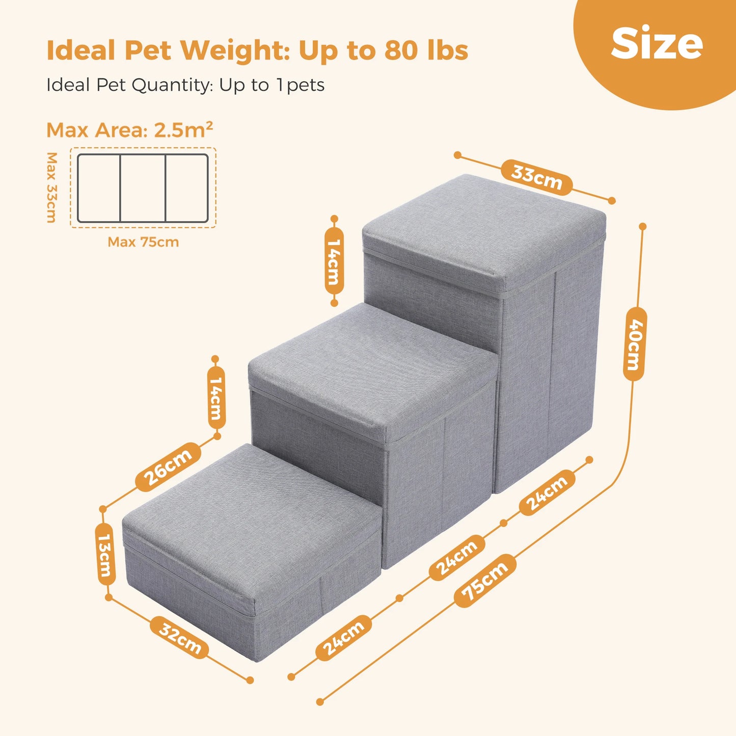 PAWZ Road Three Tier Dog Stairs Foldable Pet Ramp Storage