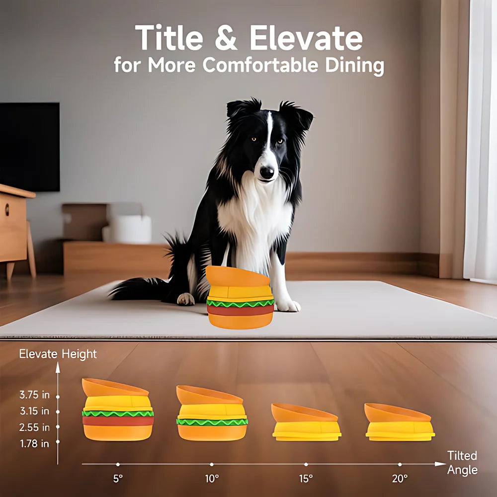 Hign-concerned 5 In 1 Burger Pet Bowls Set Tilted Elevated