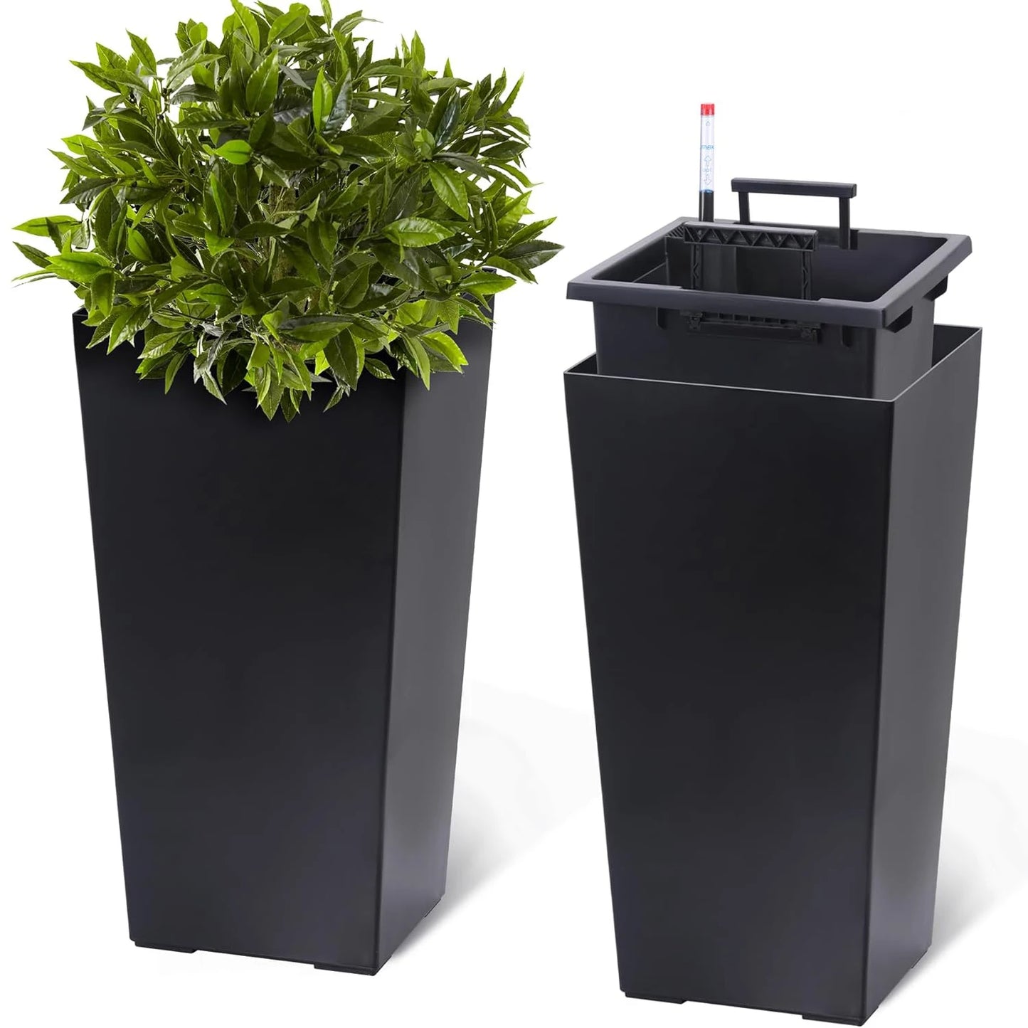 TWISTER.CK Planter Set With Shelf Insert For Indoor And Outdoor Garden Pots Durable Resin