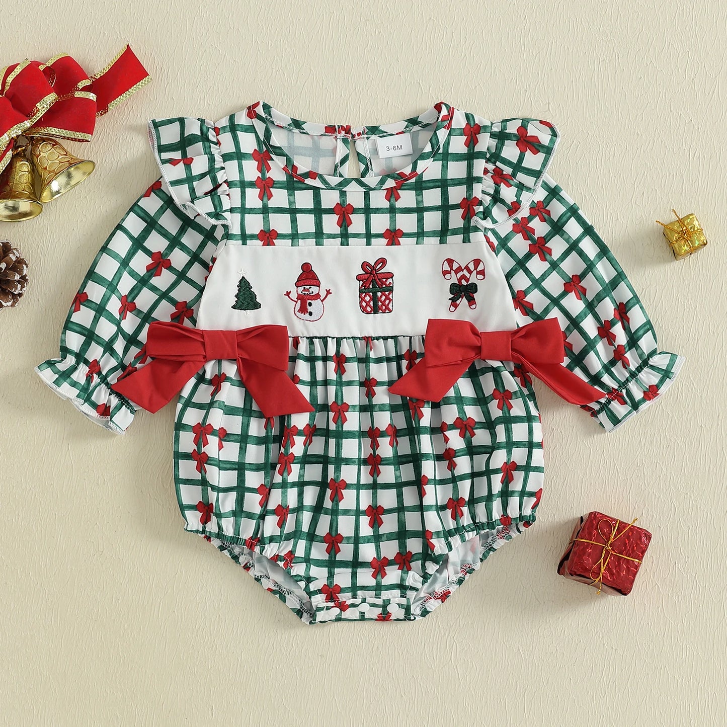 Guangdong Infant Holiday Reindeer Print Ruffle Sleeve Christmas Romper Outfit For Winter Festivities