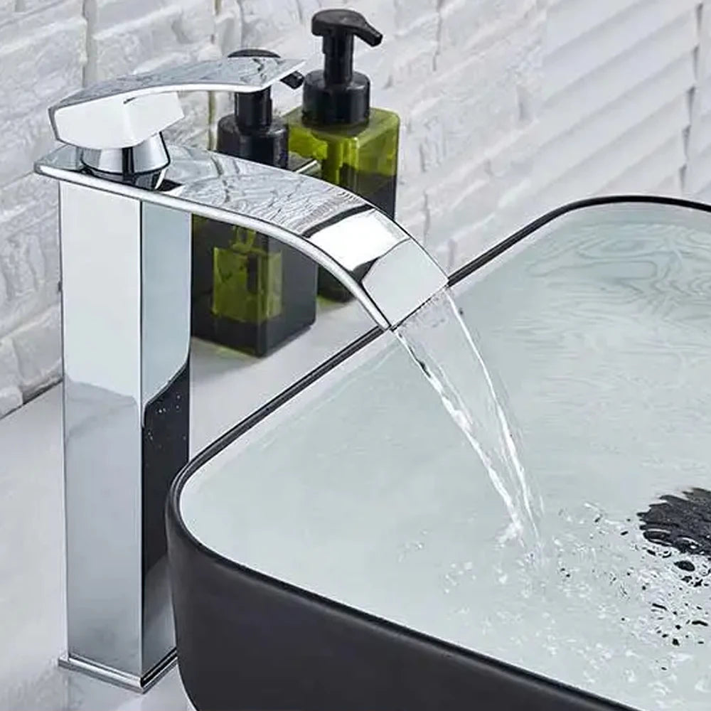 MYQualife Tall Waterfall Basin Sink Faucet Wide Spout