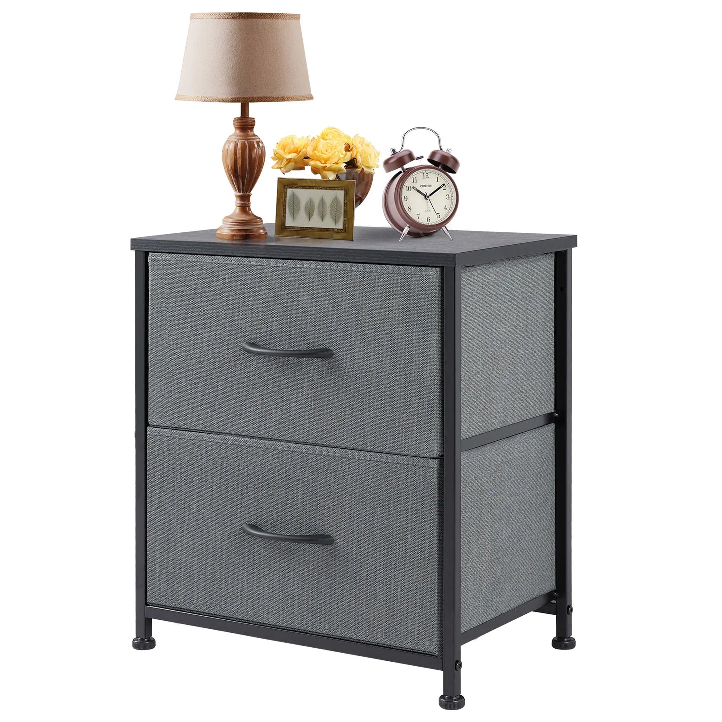 JHK Nightstand Bedside Table With 2 Fabric Drawers Storage Cabinet