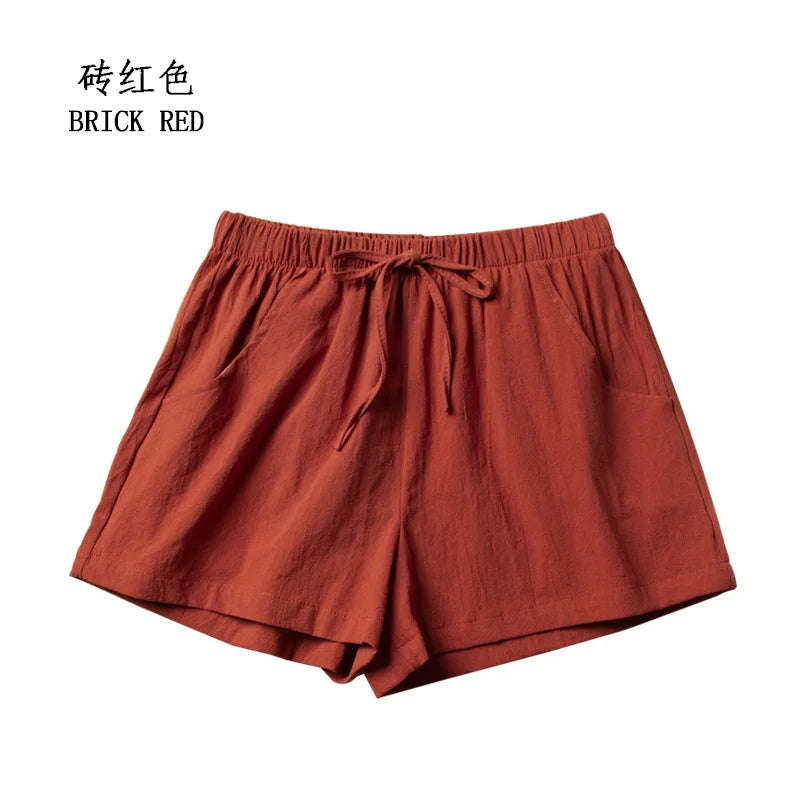 CN Zhejiang Cotton Linen Shorts Women High Waist Casual