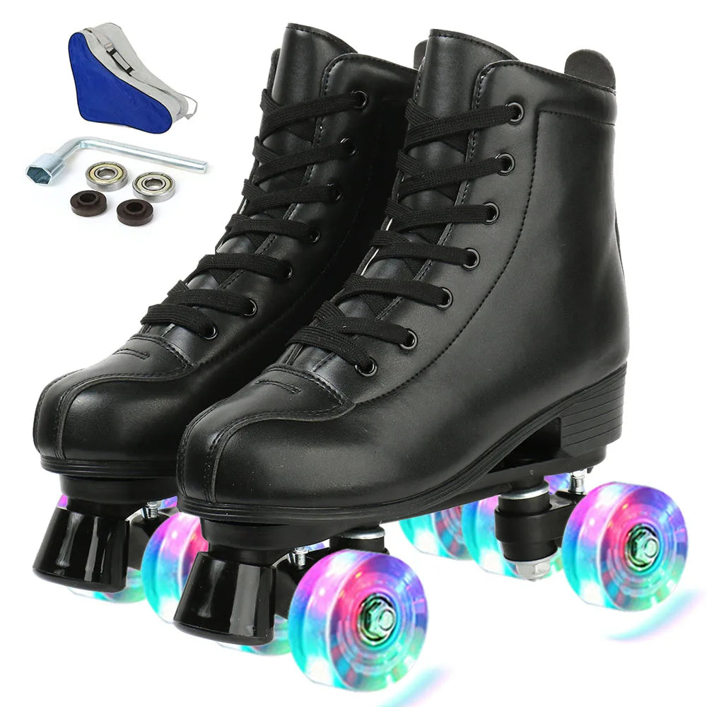 YYW Outdoor Roller Skates PU Leather Quad Skates Men Women