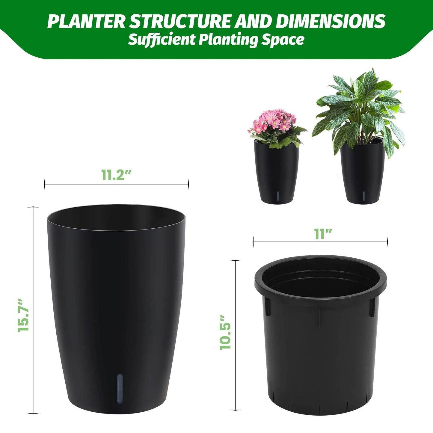 HiMISSH Self Watering Planters Set Of 2 With Built In Drainage And Visual Water Level Design