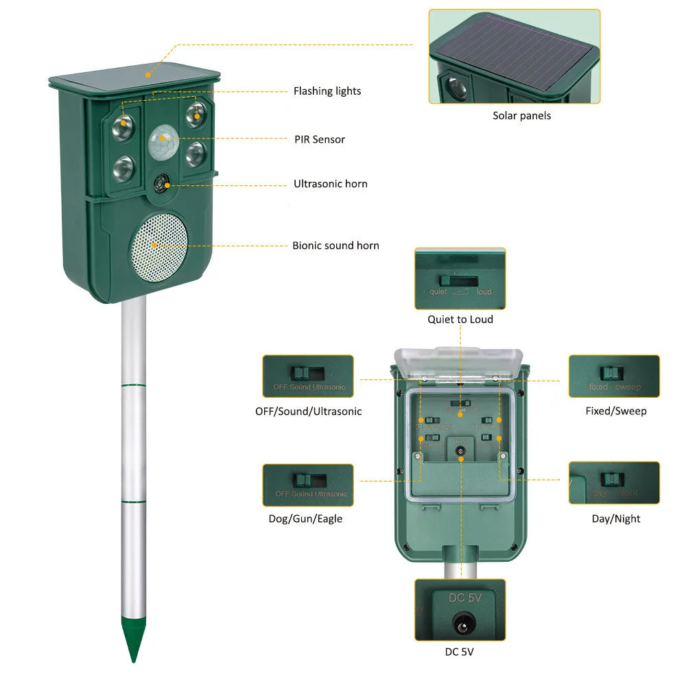 Hign-concerned Solar Ultrasonic Animal Repeller Outdoor Use