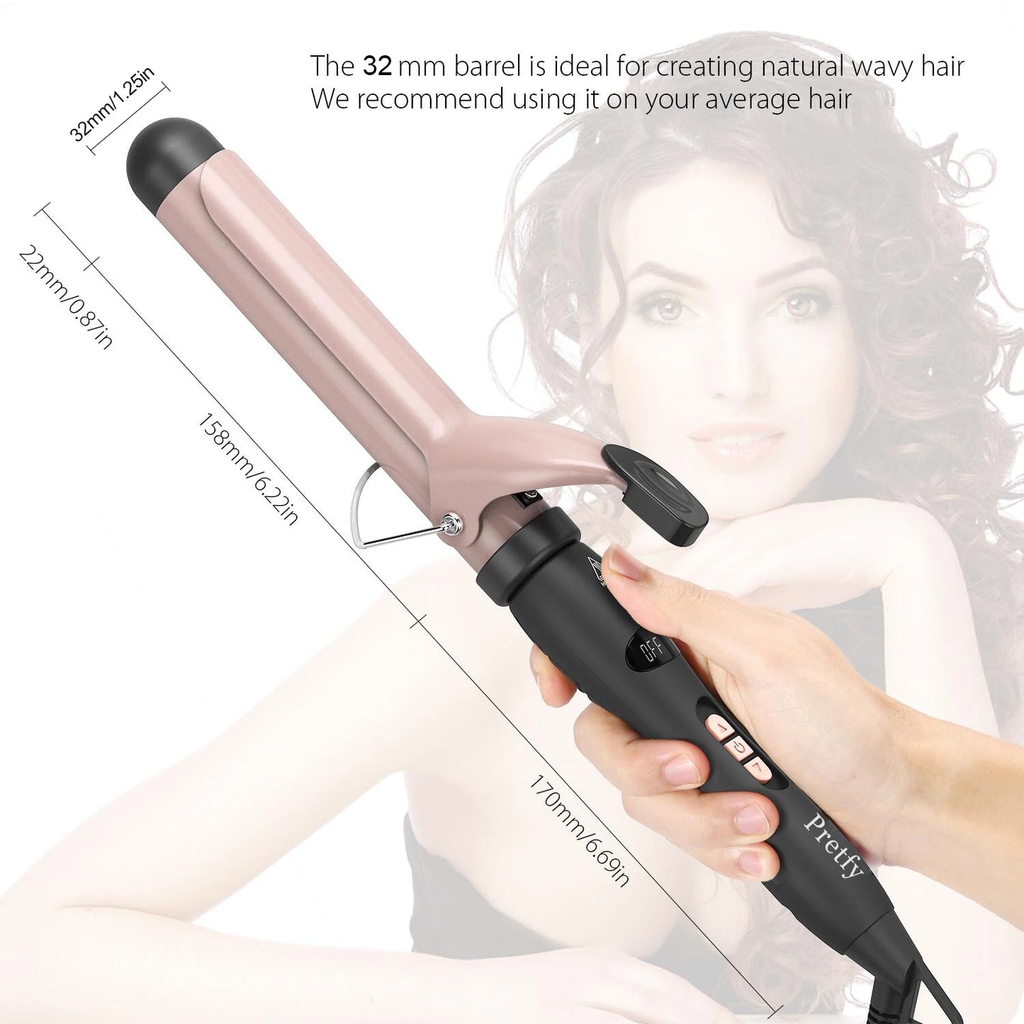 Hair Curling Iron Hair Curler Temperature Adjustable LCD Temp Display Hair Styling Tool Anti-scald Auto Shut-Off