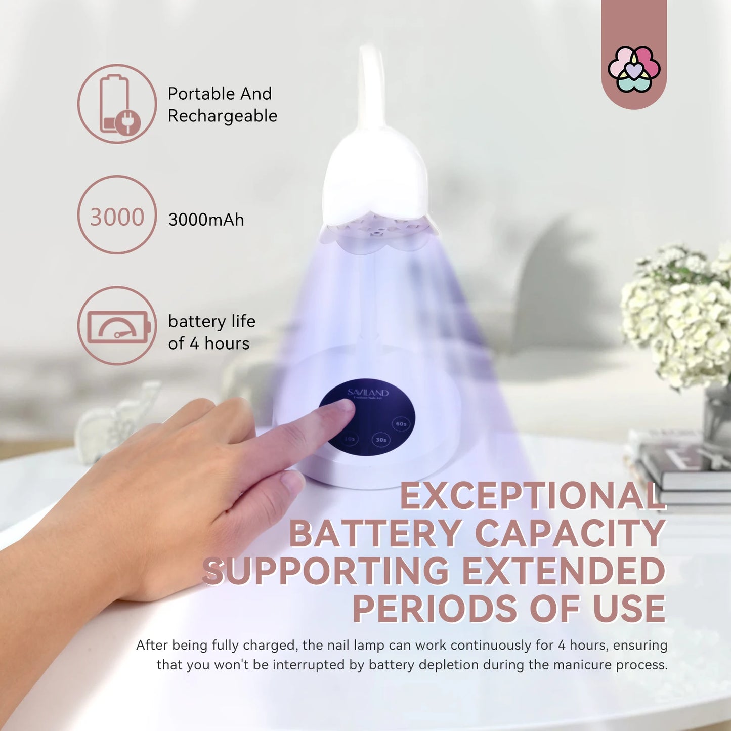 Saviland Mini Gel Polish Drying Lamp Gooseneck Cordless UV LED