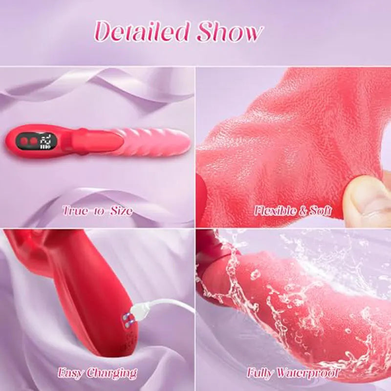 2 IN 1 Wave Thrusting Dildo Vibrator for Women Tongue Finger Pressing Stimulation Sex Toys Female Masturbator with LED Display