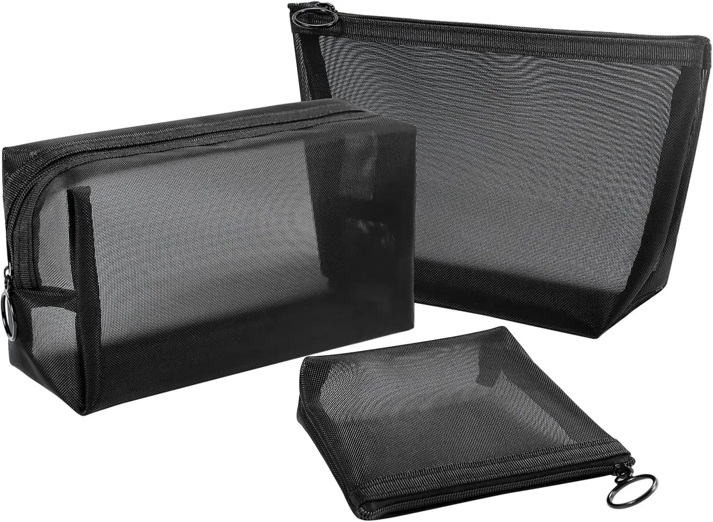 3-Pack Mesh Cosmetic Bags Travel Storage Zipper Closure