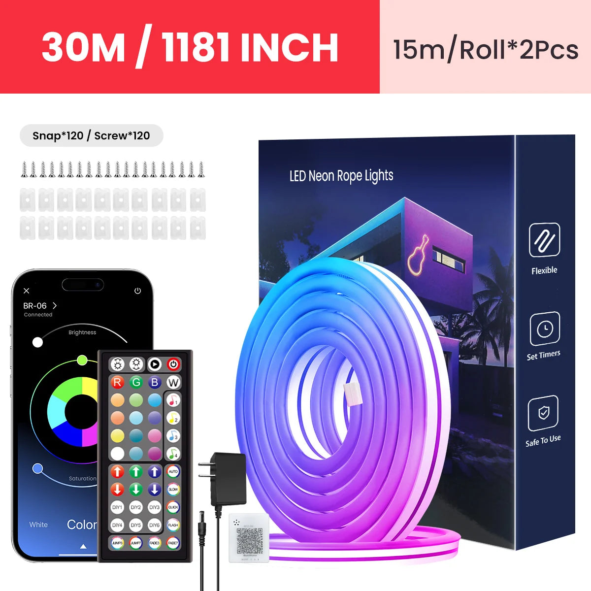 Neon LED Rope Lights, LED Lights For Bedroom Flexible LED Light Strip With Remote And APP Control RGB Lighting Strip