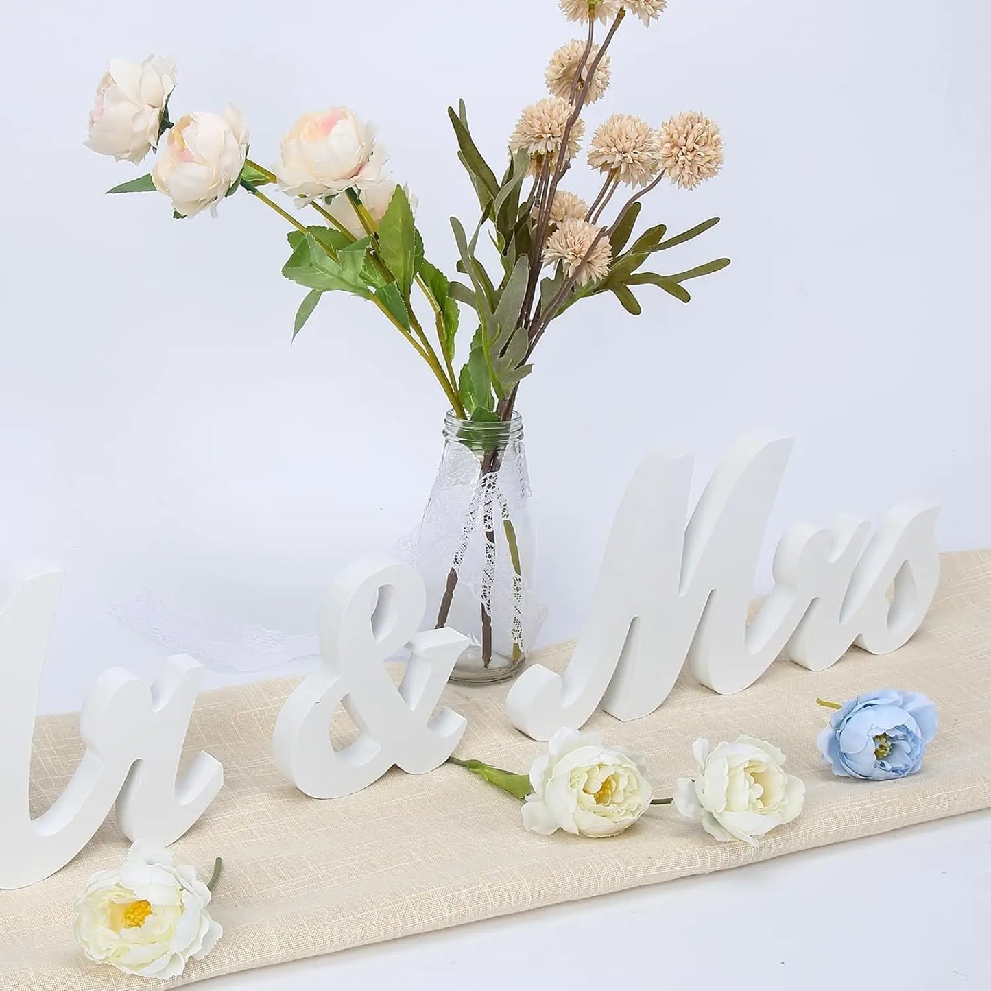 HiMISSH Wooden Mr And Mrs Sign Freestanding Table Decor