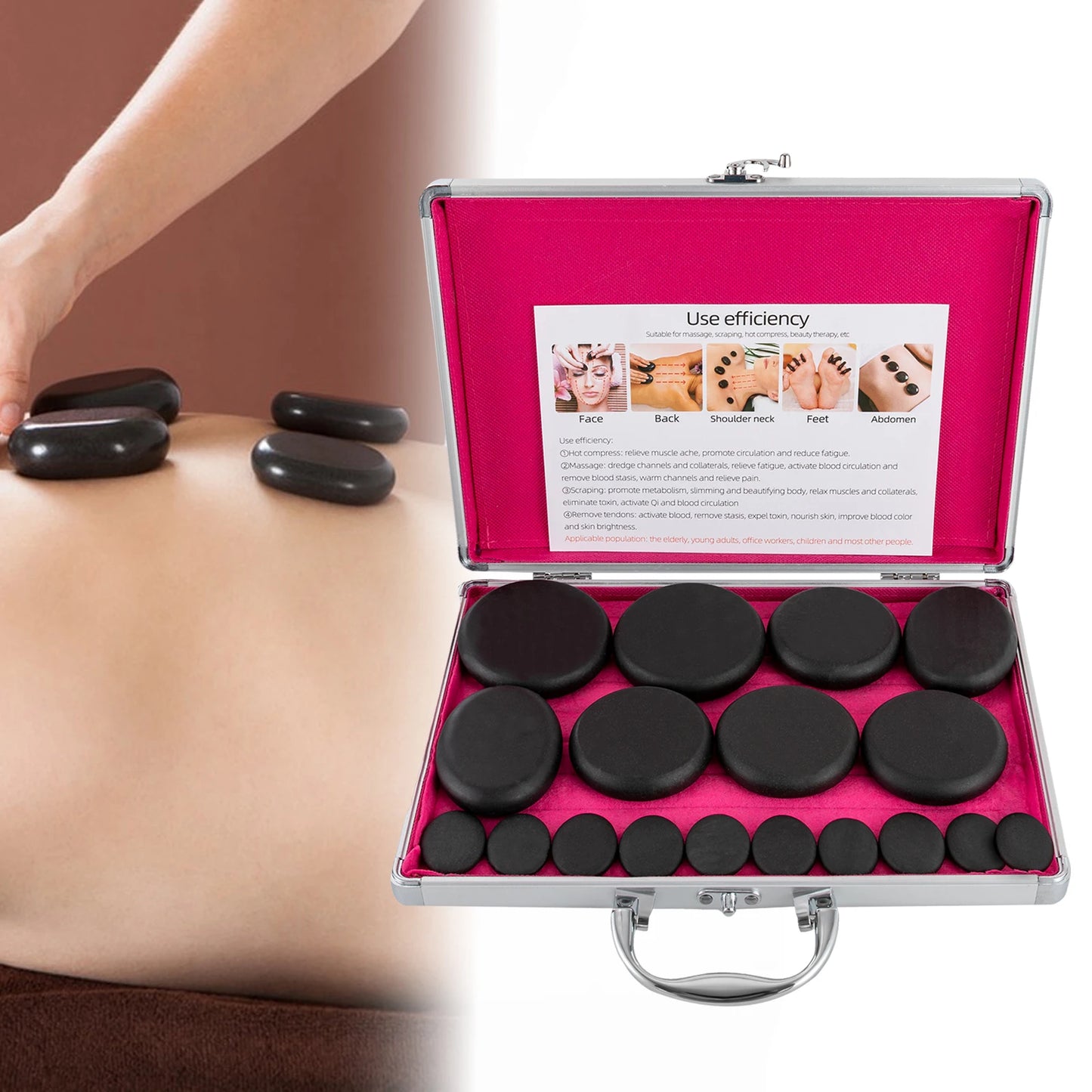 Bymaocar Hot Stones Massage Set With Heater Box Portable