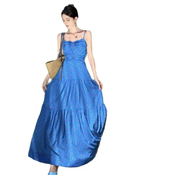 Hebei Floral Halter Dress For Women Butterfly Knot Back High Waist Sleeveless Empire Waist Beach Outfit