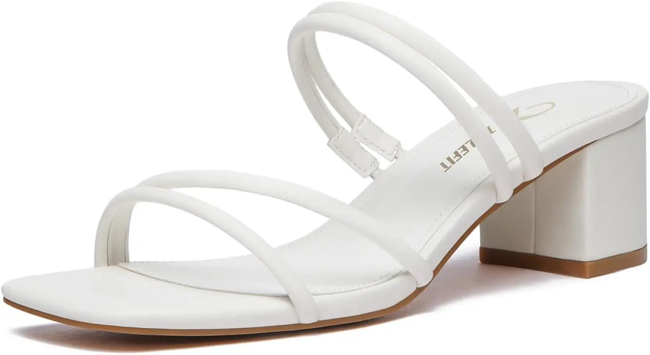 Women's Strappy Block Chunky Heels Fashion Square Open Toe Slip On Heeled Sandals