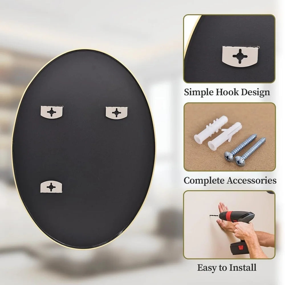 Oval Bathroom Mirror Wall Mounted Metal Frame High Definition Glass Easy Install Decorative Vanity Mirror Shatter Resistant