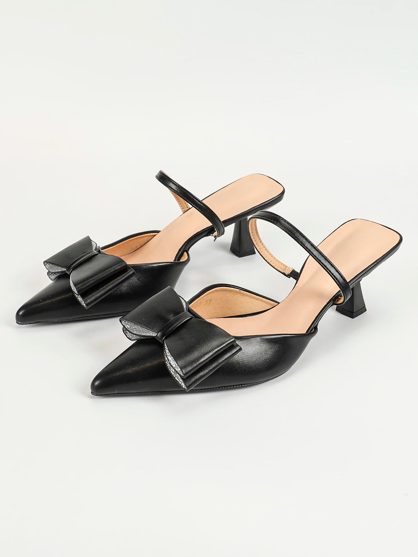 Slingback for Women with Bow Pointed Toe Pumps with Elasticated Strap 3.3" High Heels Evening Comfy Dress Shoes