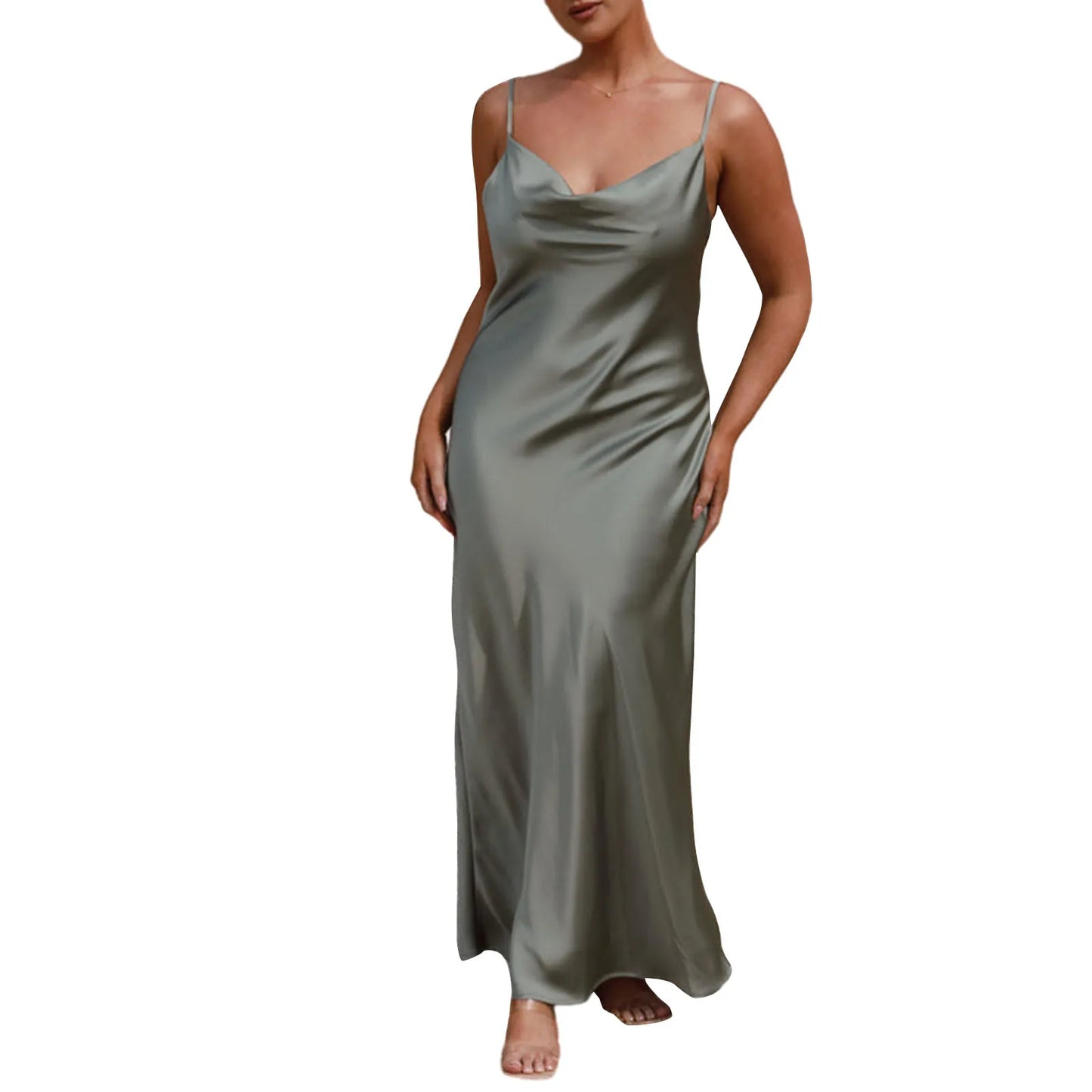 Hirigin Velvet Spaghetti Strap Cowl Neck Backless Bodycon Dress