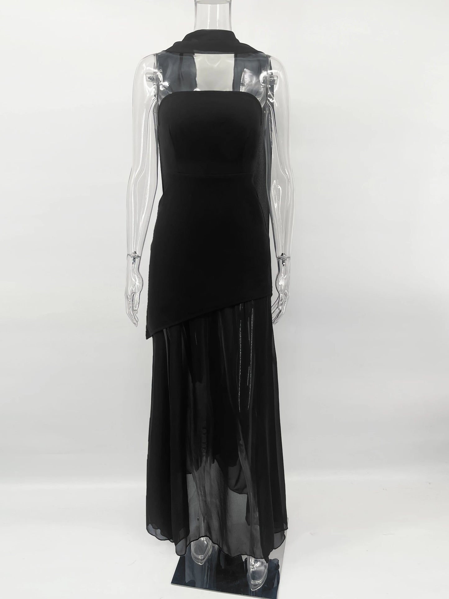 TARUXYCN Strapless Ribbon Dress Women Elegant Mesh Sleeveless Maxi Beach Vacation