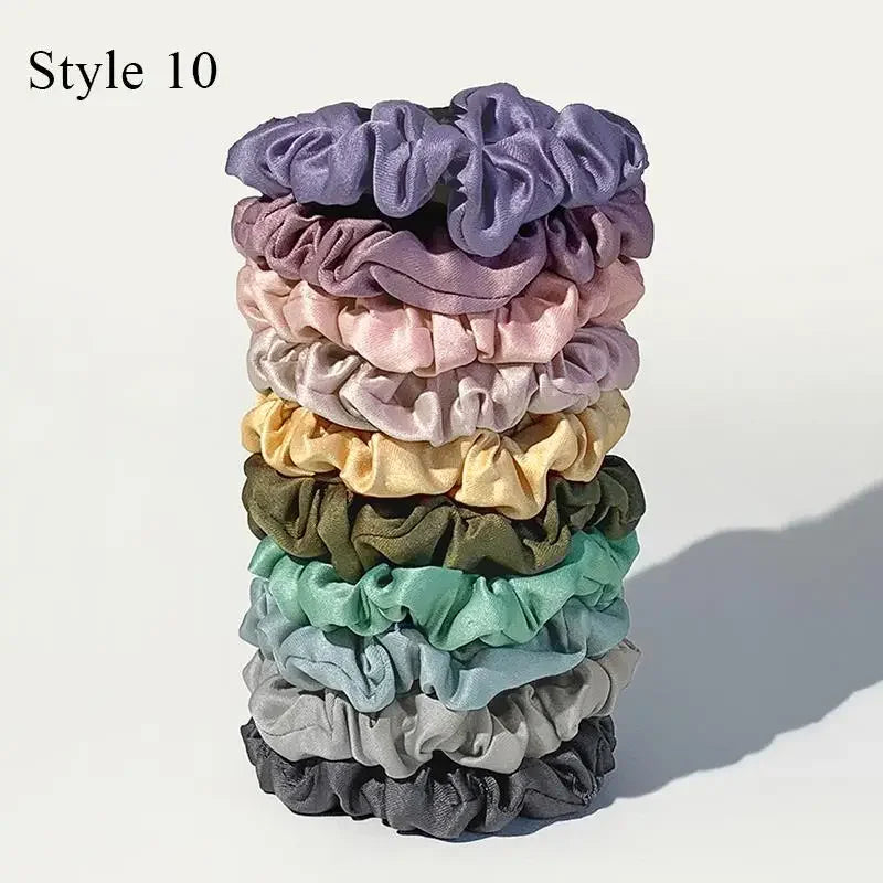 Satin Silk Hair Scrunchies 10pcs Set For Women Elastic Comfort