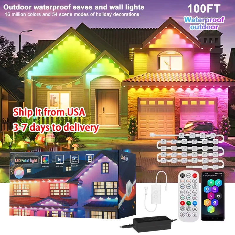 SZREBOW Permanent Outdoor RGBIC Eaves LED String Lights