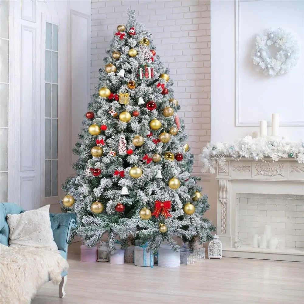 Artificial Christmas Tree With Snow Flocked, 1000 Branch Tips, Foldable Metal Stand