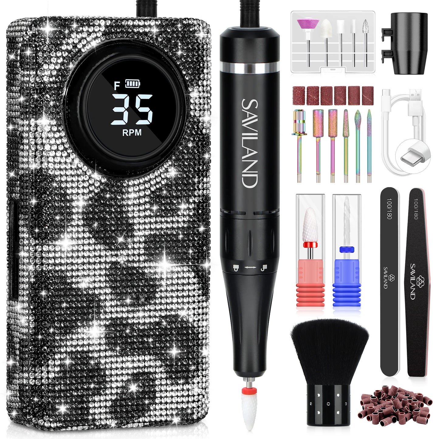 SAVILAND 35000RPM Electric Nail Drill Machine Kit Professional Drill Bits Drill Nail File Buffer Dust Brush Nail Care Tools