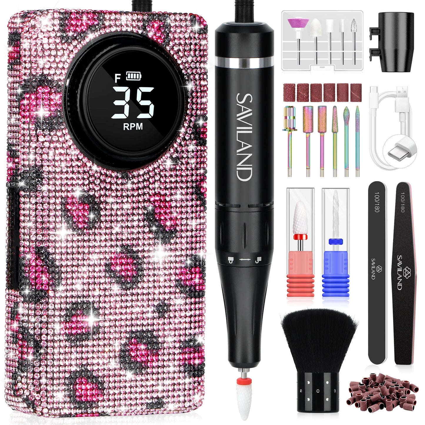 SAVILAND 35000RPM Electric Nail Drill Machine Kit Professional Drill Bits Drill Nail File Buffer Dust Brush Nail Care Tools