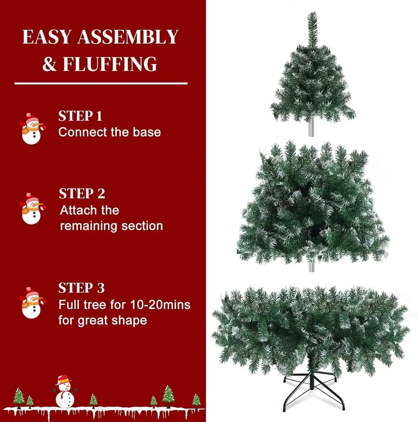 Artificial Christmas Tree With Snow Flocked, 1000 Branch Tips, Foldable Metal Stand