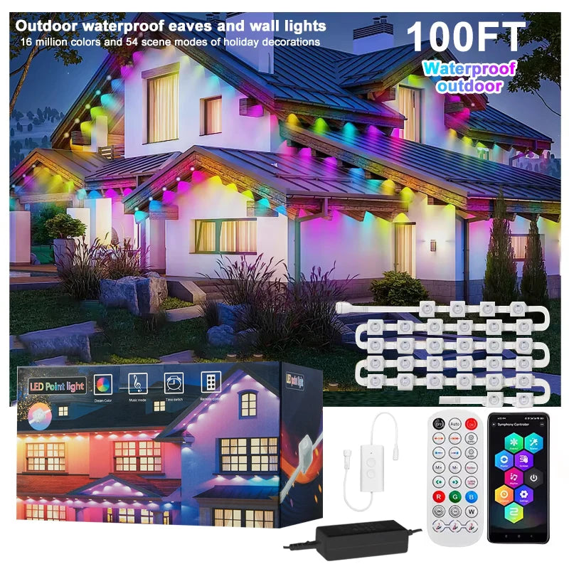 SZREBOW Permanent Outdoor RGBIC Eaves LED String Lights