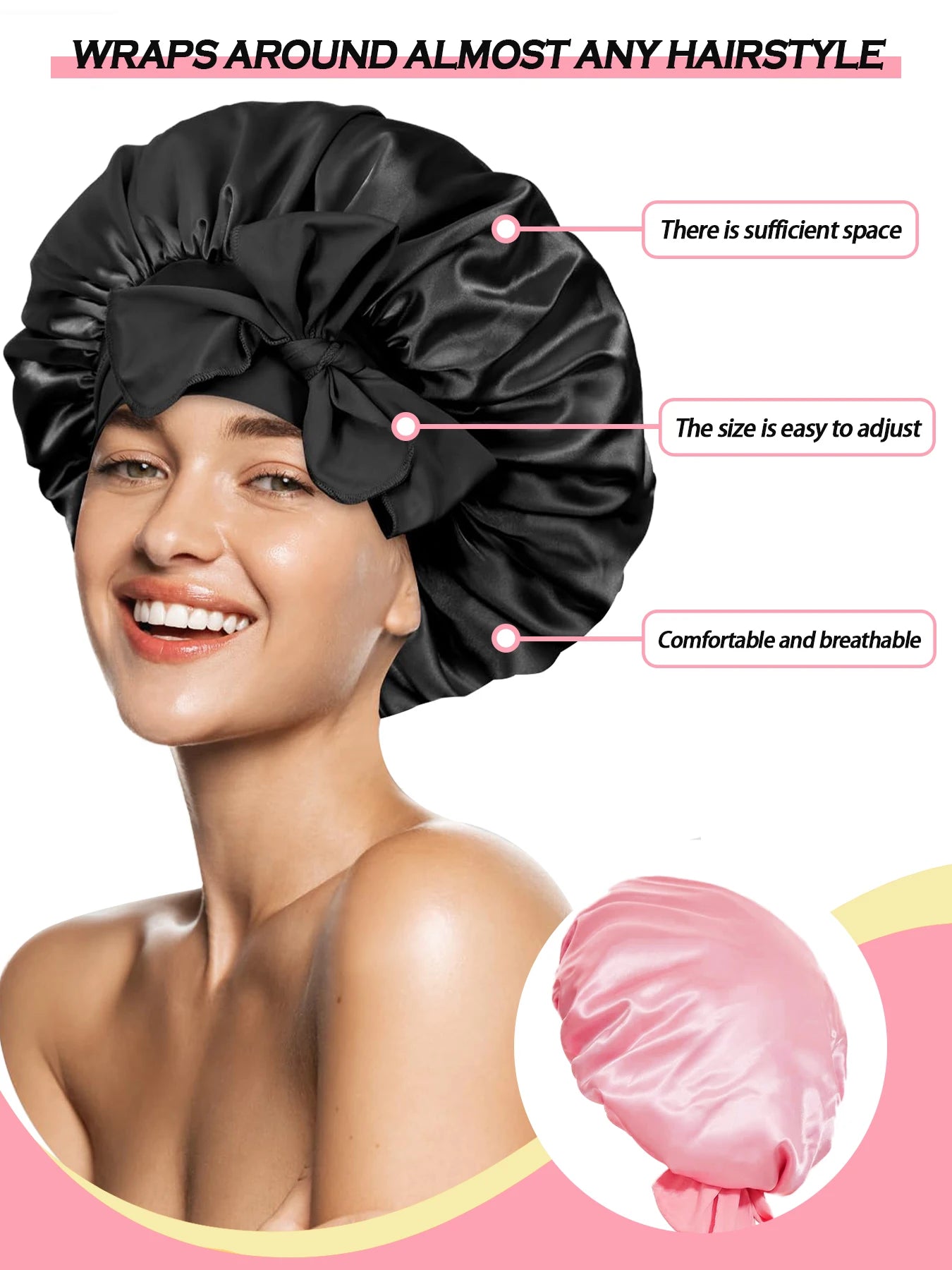 Henan Silk Sleep Bonnet Set 2pc Hair Wrap Tie Band