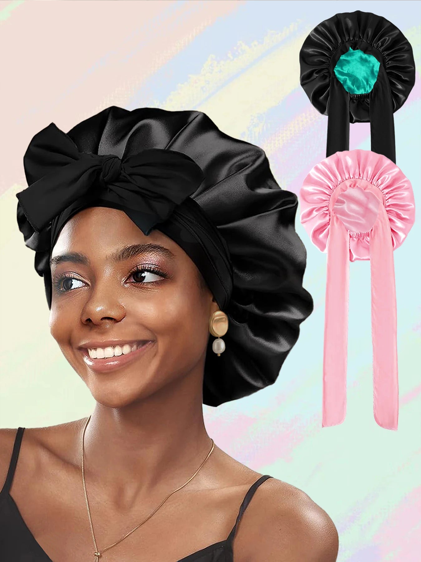 Henan Silk Sleep Bonnet Set 2pc Hair Wrap Tie Band