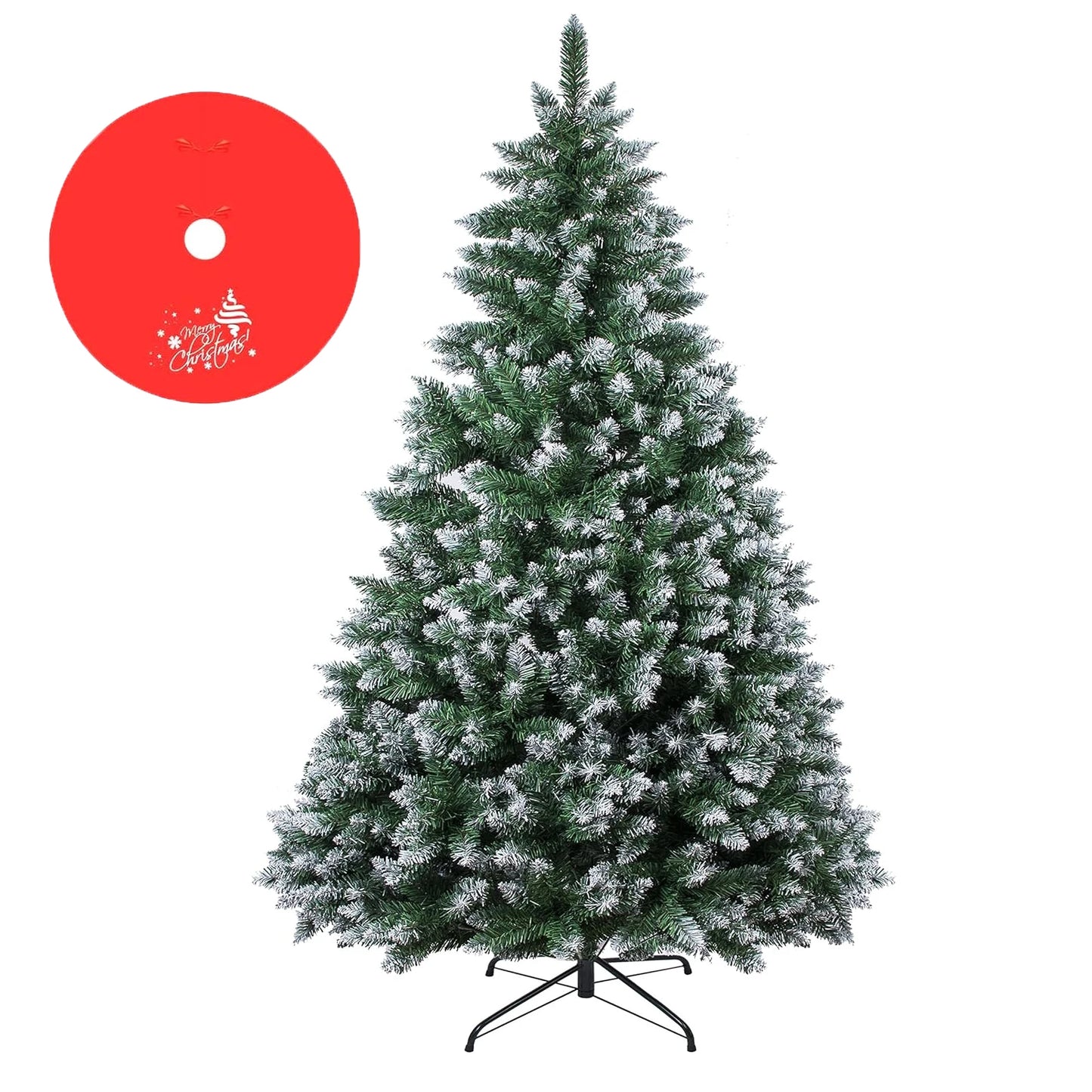 Artificial Christmas Tree With Snow Flocked, 1000 Branch Tips, Foldable Metal Stand