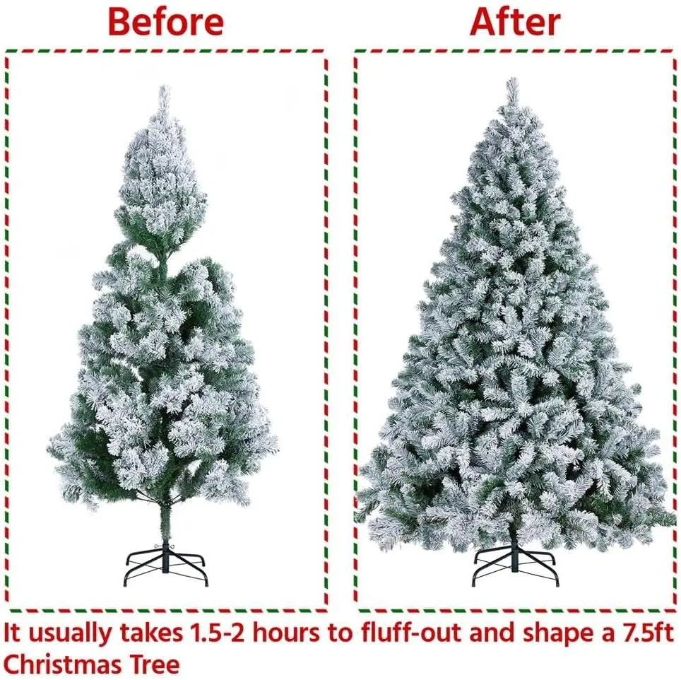 Artificial Christmas Tree With Snow Flocked, 1000 Branch Tips, Foldable Metal Stand