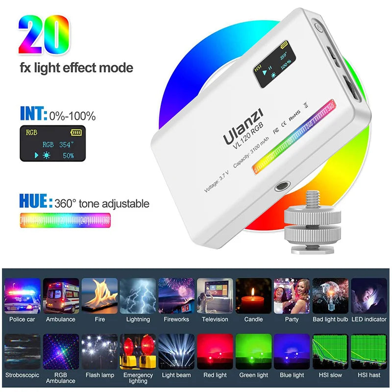 VIJIM RGB LED Video Light VL196 VL120 2500K-9000K Dimmable 12W