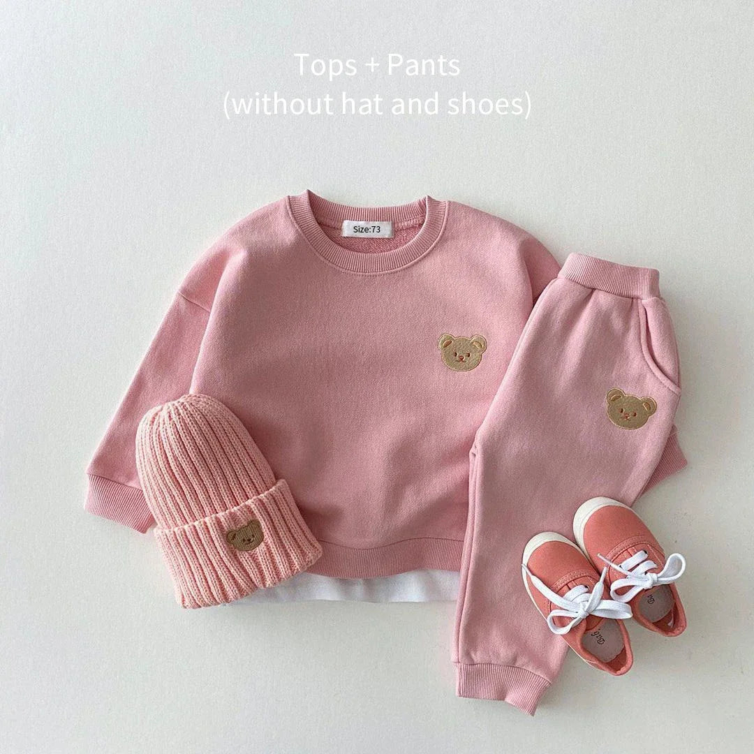 INS Newborn Infant Children's Cotton Bear Round-Neck Sweatshirt Sports Set Baby Casual Cartoon Two-Piece Set