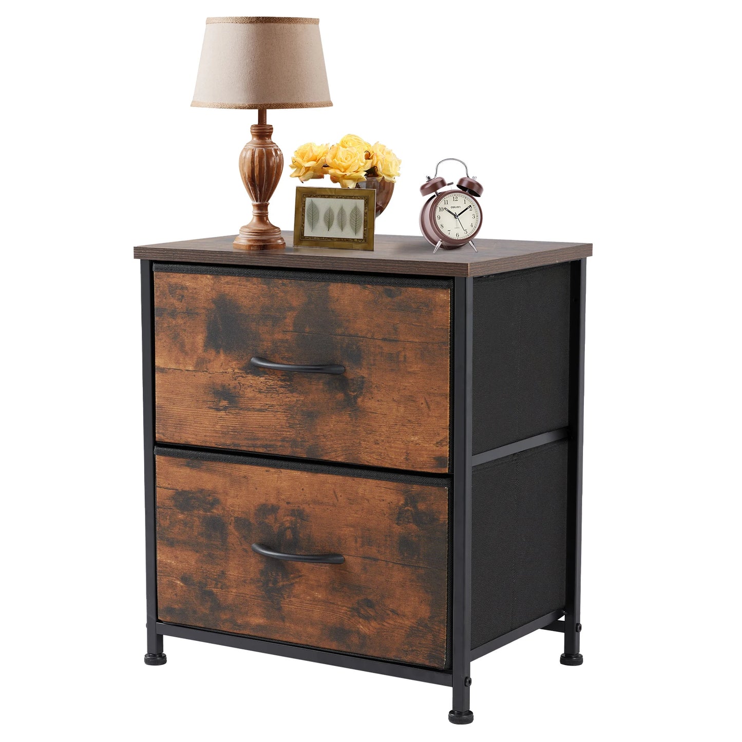 JHK Nightstand Bedside Table With 2 Fabric Drawers Storage Cabinet