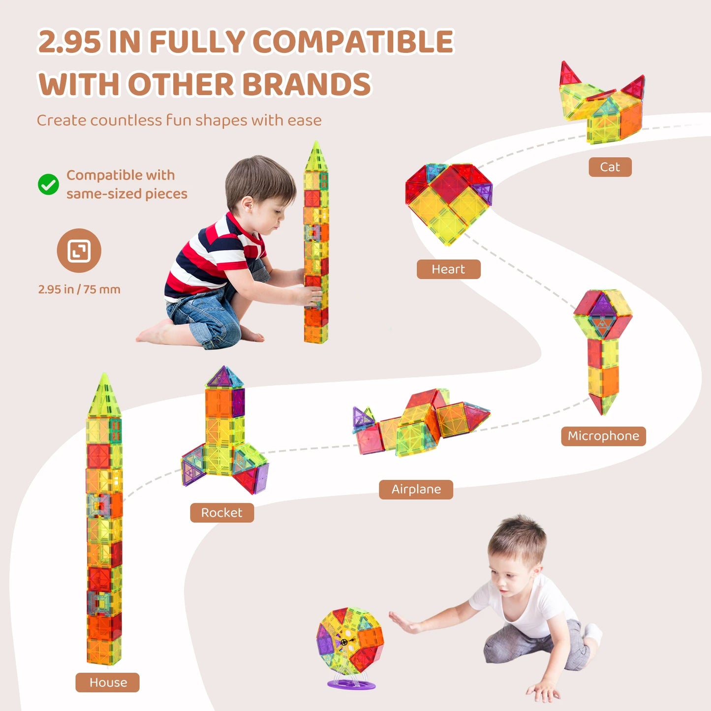 SucceBuy 180PCS Magnetic Building Blocks Construction Children Magnet Tiles Montessori Educational Toys for Kids Birthday Gifts