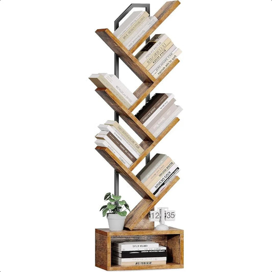 Hign-concerned Tree Bookshelf Corner Narrow Steel Wood Bookcase