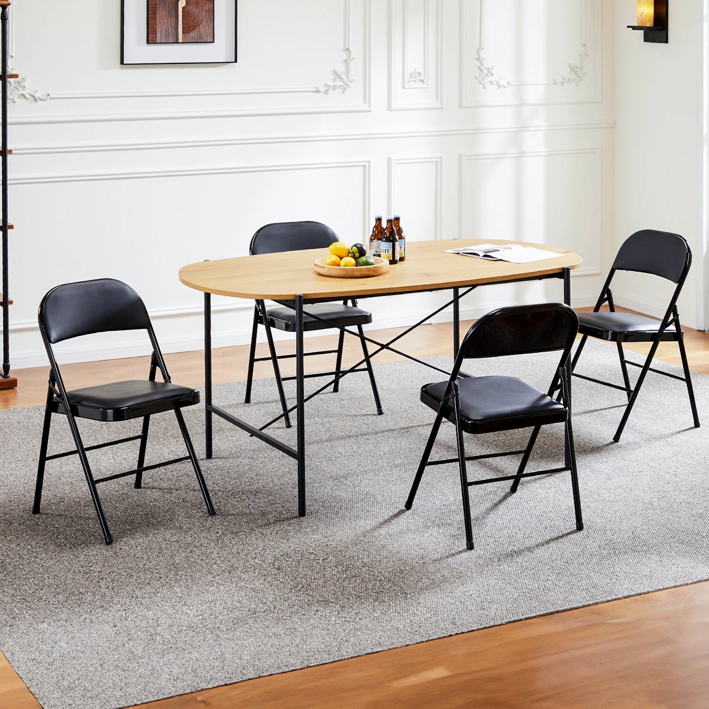 JHK Leather Padded Folding Chairs 2 Pack Sturdy Metal Frame