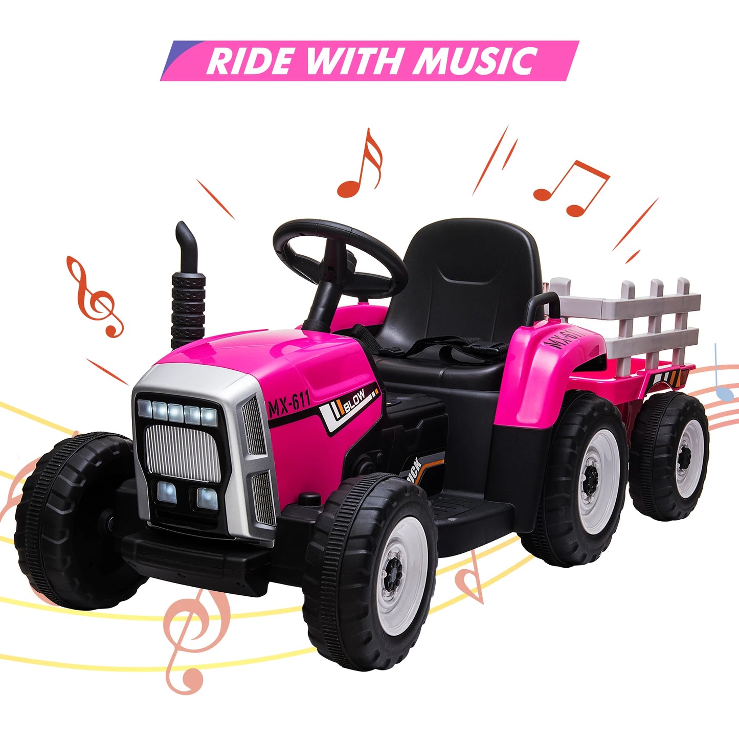 Electronic 12V Kids Ride On Tractor With Trailer Remote