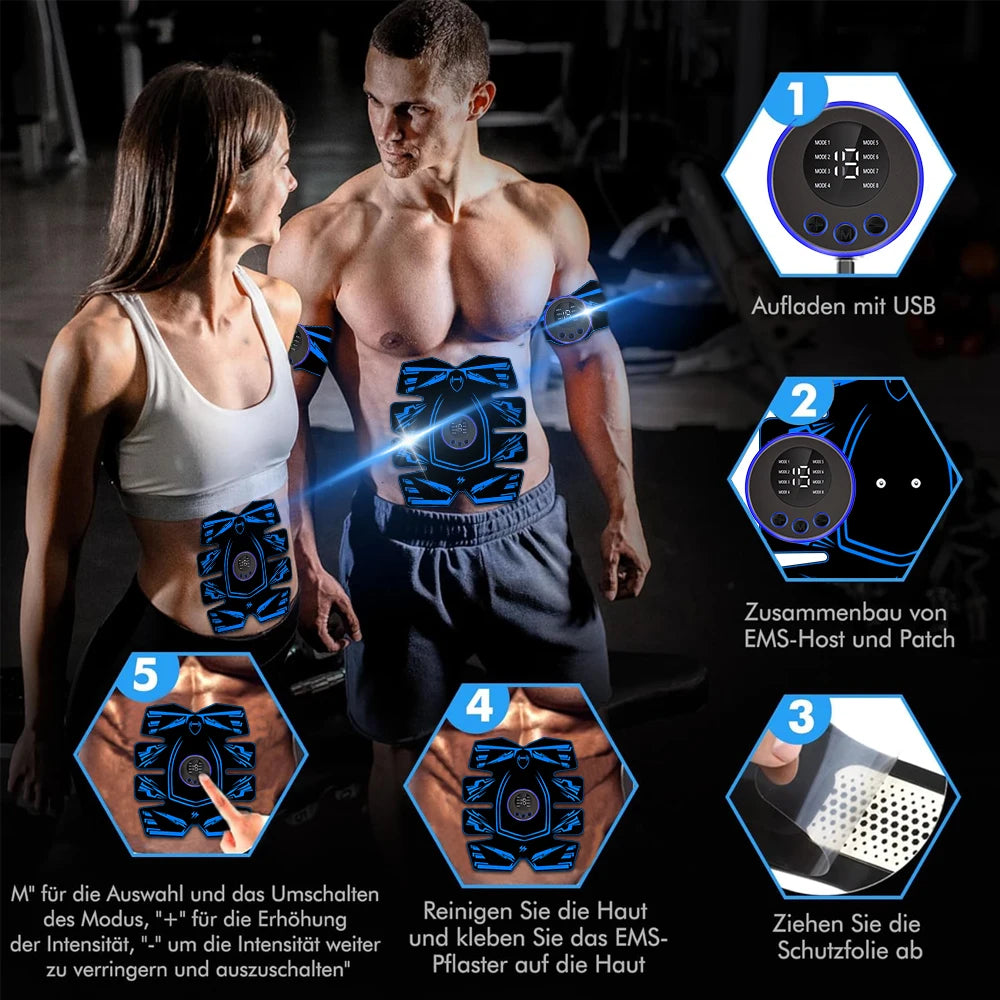 Professional EMS 8-Pad Ab Trainer and Muscle Stimulator with Vibration for Abdominal Toning, Home Fitness Equipment