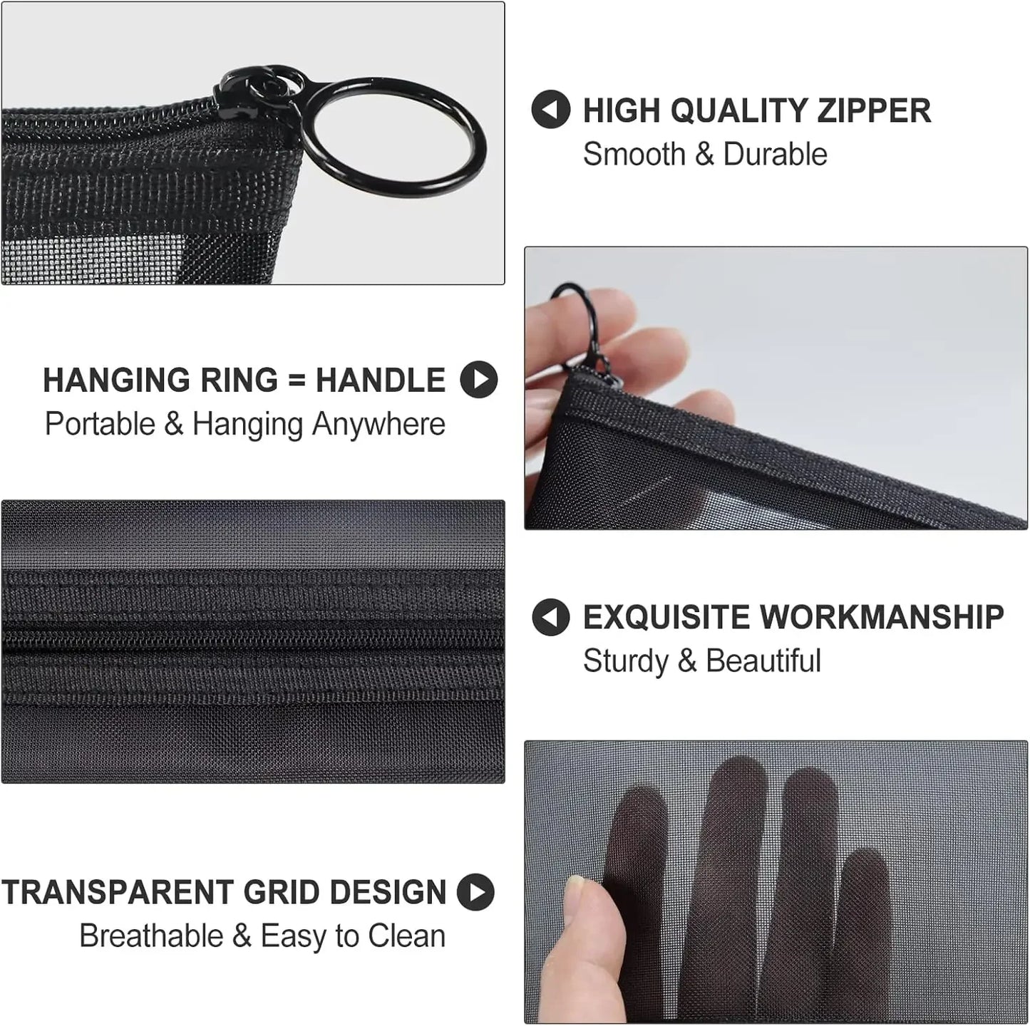 3-Pack Mesh Cosmetic Bags Travel Storage Zipper Closure