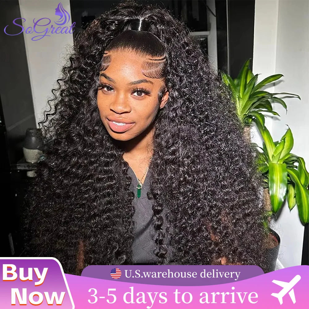 SoGreat Deep Wave Lace Front Wig 13x6 Curly Hd Lace Wig 13x4 Human Hair Water Wave Natural Black Wig Pre-Plucked Brazilian Hair