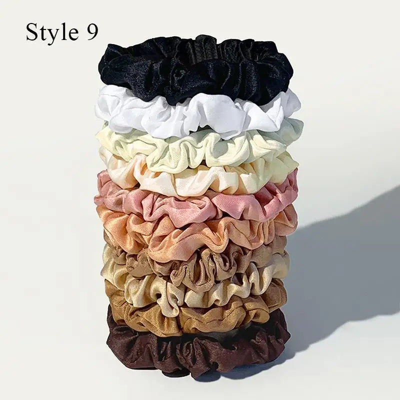 Satin Silk Hair Scrunchies 10pcs Set For Women Elastic Comfort