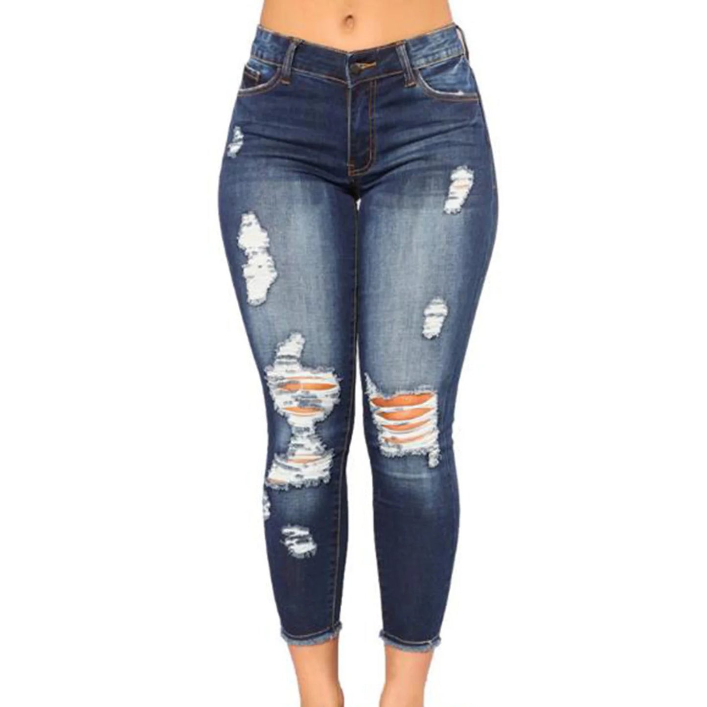 Ladies High Waist Skinny Jeans Stretch Ripped Denim Pants Distressed Cropped Trousers Casual Streetwear Fashion